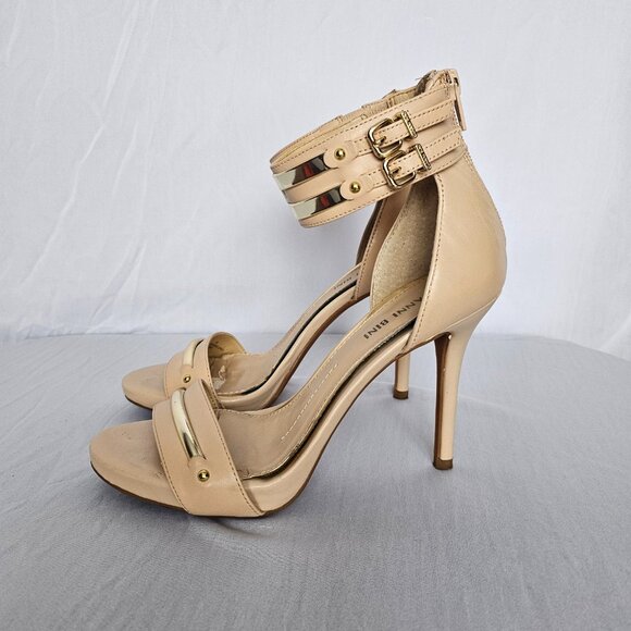 GIANNI BINI Nude / Beige Stiletto Heels with Gold Accents, Sz 6M - Picture 6 of 12